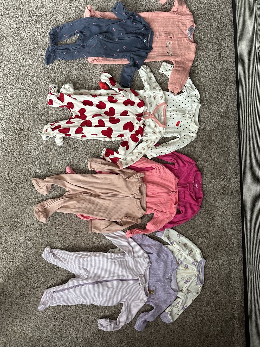 Carter's Girls' Assorted Footie Sleepers in Pink, Red, Blue, Purple, Cream